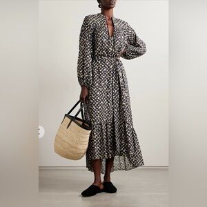 Doen Ivana belted metallic printed organic cotton-voile midi dress